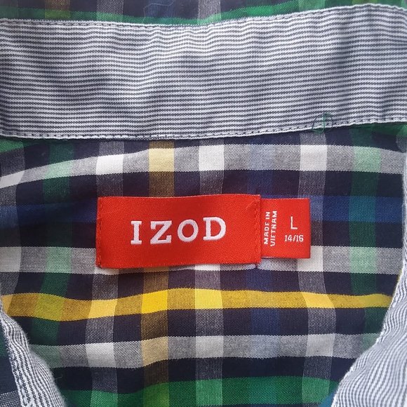 Izod Blue/Green Plaid Button Down - Picture 2 of 5